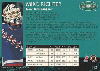 1992-93 Parkhurst - Emerald Ice #112 Mike Richter Back