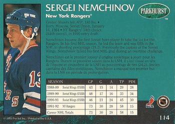 1992-93 Parkhurst - Emerald Ice #114 Sergei Nemchinov Back