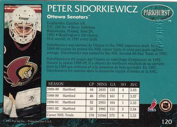 1992-93 Parkhurst - Emerald Ice #120 Peter Sidorkiewicz Back