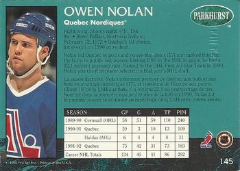 1992-93 Parkhurst - Emerald Ice #145 Owen Nolan Back