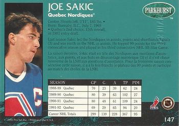 1992-93 Parkhurst - Emerald Ice #147 Joe Sakic Back