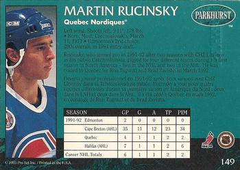 1992-93 Parkhurst - Emerald Ice #149 Martin Rucinsky Back