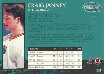 1992-93 Parkhurst - Emerald Ice #154 Craig Janney Back