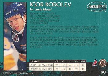 1992-93 Parkhurst - Emerald Ice #158 Igor Korolev Back