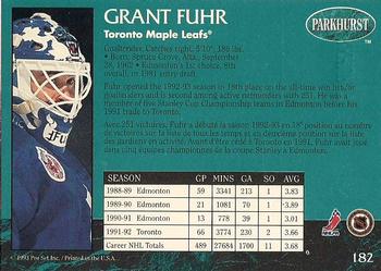 1992-93 Parkhurst - Emerald Ice #182 Grant Fuhr Back