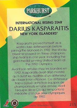 1992-93 Parkhurst - Emerald Ice #215 Darius Kasparaitis Back