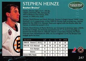 1992-93 Parkhurst - Emerald Ice #247 Steve Heinze Back