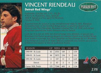 1992-93 Parkhurst - Emerald Ice #278 Vincent Riendeau Back