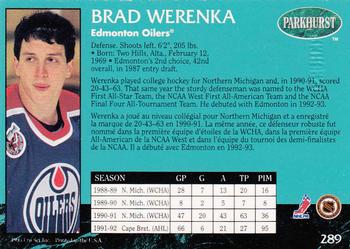 1992-93 Parkhurst - Emerald Ice #289 Brad Werenka Back