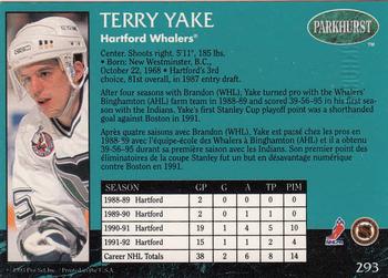 1992-93 Parkhurst - Emerald Ice #293 Terry Yake Back