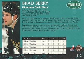 1992-93 Parkhurst - Emerald Ice #312 Brad Berry Back