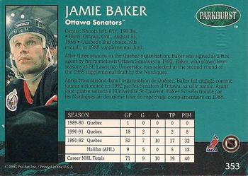 1992-93 Parkhurst - Emerald Ice #353 Jamie Baker Back