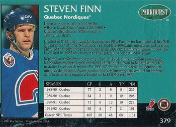 1992-93 Parkhurst - Emerald Ice #379 Steven Finn Back