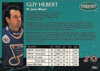 1992-93 Parkhurst - Emerald Ice #386 Guy Hebert Back