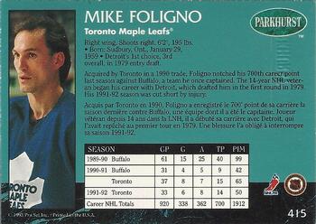 1992-93 Parkhurst - Emerald Ice #415 Mike Foligno Back