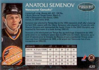 1992-93 Parkhurst - Emerald Ice #420 Anatoli Semenov Back