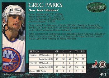 1992-93 Parkhurst - Emerald Ice #491 Greg Parks Back