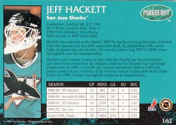 1992-93 Parkhurst - Emerald Ice #162 Jeff Hackett Back