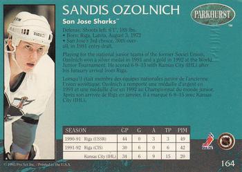 1992-93 Parkhurst - Emerald Ice #164 Sandis Ozolinch Back