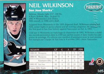 1992-93 Parkhurst - Emerald Ice #165 Neil Wilkinson Back