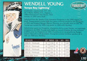 1992-93 Parkhurst - Emerald Ice #170 Wendell Young Back