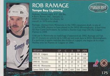 1992-93 Parkhurst - Emerald Ice #175 Rob Ramage Back