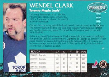 1992-93 Parkhurst - Emerald Ice #179 Wendel Clark Back