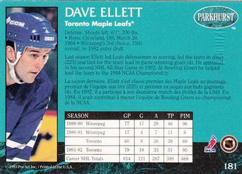 1992-93 Parkhurst - Emerald Ice #181 Dave Ellett Back