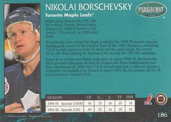 1992-93 Parkhurst - Emerald Ice #186 Nikolai Borschevsky Back