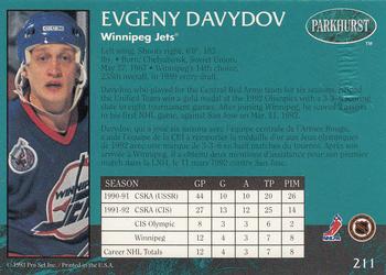 1992-93 Parkhurst - Emerald Ice #211 Evgeny Davydov Back
