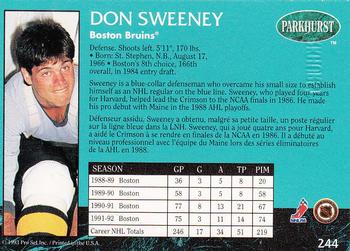 1992-93 Parkhurst - Emerald Ice #244 Don Sweeney Back