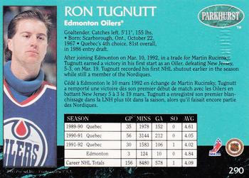 1992-93 Parkhurst - Emerald Ice #290 Ron Tugnutt Back