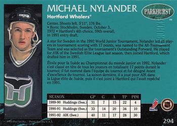 1992-93 Parkhurst - Emerald Ice #294 Michael Nylander Back