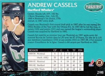1992-93 Parkhurst - Emerald Ice #298 Andrew Cassels Back