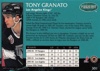 1992-93 Parkhurst - Emerald Ice #301 Tony Granato Back