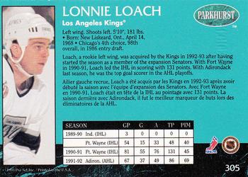 1992-93 Parkhurst - Emerald Ice #305 Lonnie Loach Back