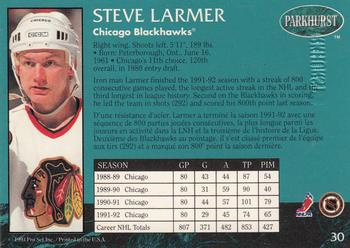 1992-93 Parkhurst - Emerald Ice #30 Steve Larmer Back