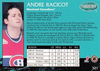 1992-93 Parkhurst - Emerald Ice #321 Andre Racicot Back