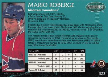 1992-93 Parkhurst - Emerald Ice #322 Mario Roberge Back