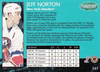 1992-93 Parkhurst - Emerald Ice #337 Jeff Norton Back