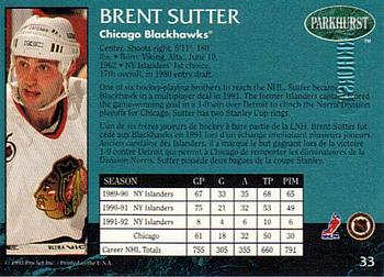 1992-93 Parkhurst - Emerald Ice #33 Brent Sutter Back