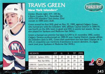 1992-93 Parkhurst - Emerald Ice #343 Travis Green Back