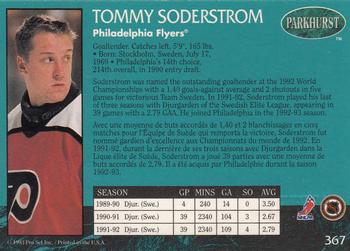 1992-93 Parkhurst - Emerald Ice #367 Tommy Soderstrom Back