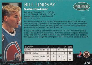 1992-93 Parkhurst - Emerald Ice #376 Bill Lindsay Back
