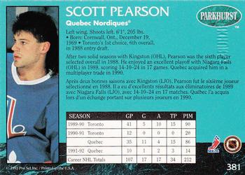 1992-93 Parkhurst - Emerald Ice #381 Scott Pearson Back