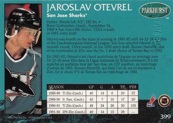 1992-93 Parkhurst - Emerald Ice #399 Jaroslav Otevrel Back