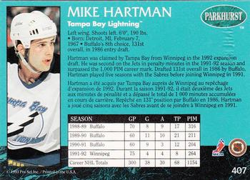1992-93 Parkhurst - Emerald Ice #407 Mike Hartman Back