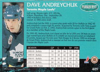 1992-93 Parkhurst - Emerald Ice #409 Dave Andreychuk Back