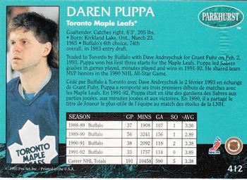 1992-93 Parkhurst - Emerald Ice #412 Daren Puppa Back