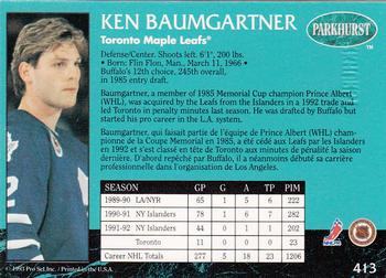 1992-93 Parkhurst - Emerald Ice #413 Ken Baumgartner Back